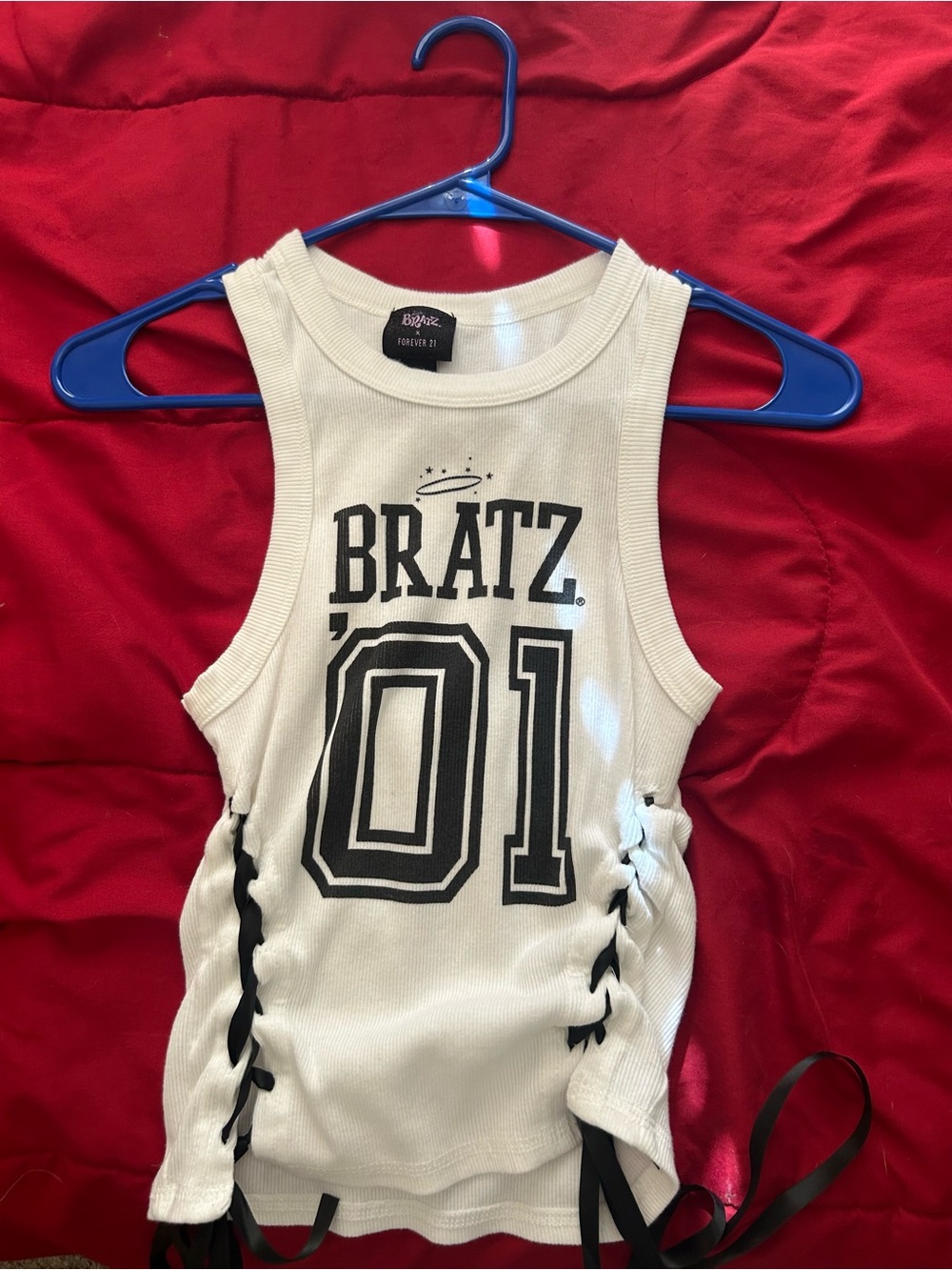 Forever 21 White Bratz '01 Ribbed Lace-Up Tank